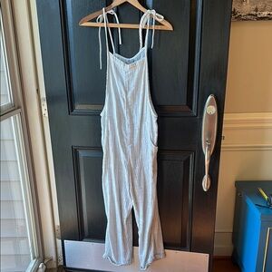 Aerie Striped Jumpsuit with Adjustable Tie Straps - Super Soft!